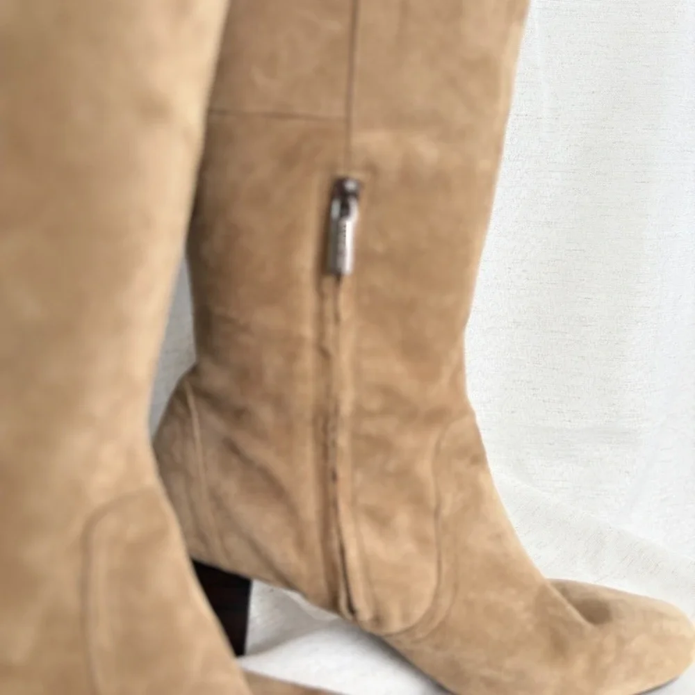 Bandolino Eye Candy Tall Tan Suede Leather Fold Over Knee‎ High Boots Women's 9